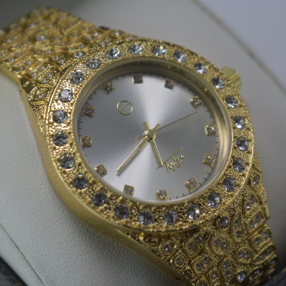 Mens 14K Gold Plated Iced Out Nugget Watch - Picture 5 of 5